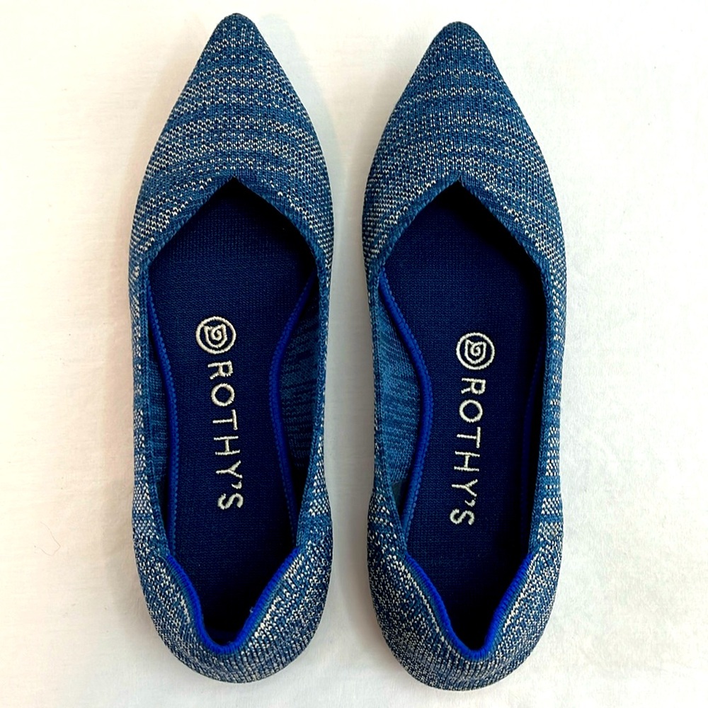 Rothy’s The Point Flat Indigo Heather Sz 7 W Blue Slide Sandals